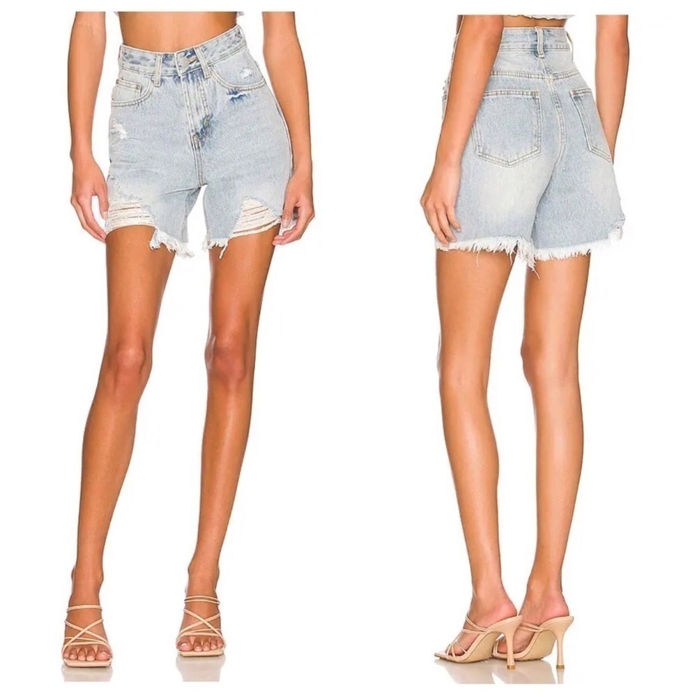 SUPERDOWN Y2K Vintage Inspired Distressed Mid Short in Blue - Light Blue Size 30